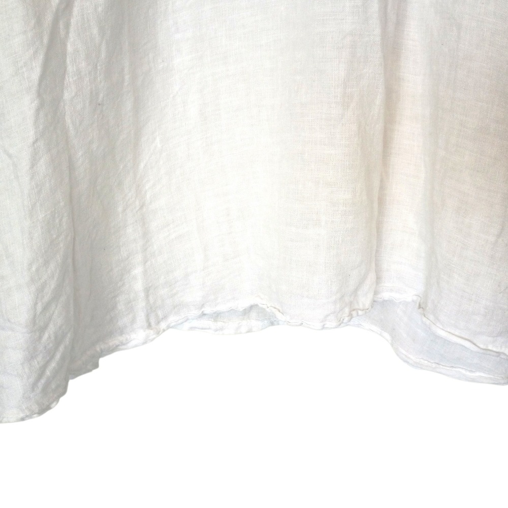 White Linen Wrap Midi Skirt Elastic Back Side Tie Coastal Minimalist Pocket - Picture 6 of 11
